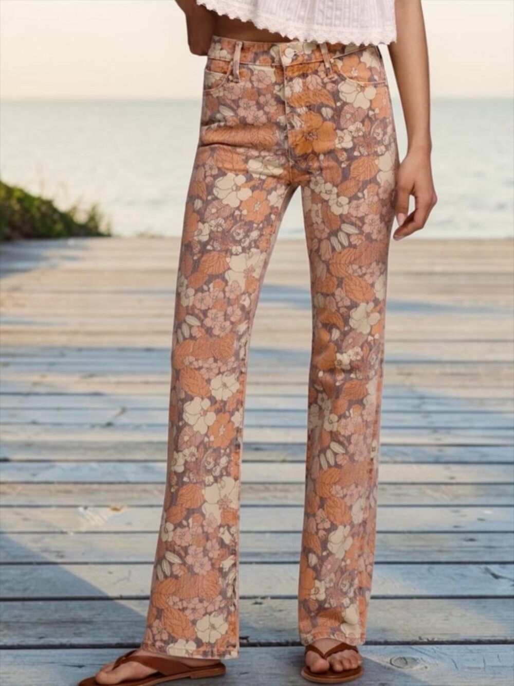 MOTHER The Kick It Jeans 26 Orange Blossom Floral High Rise Straight Leg